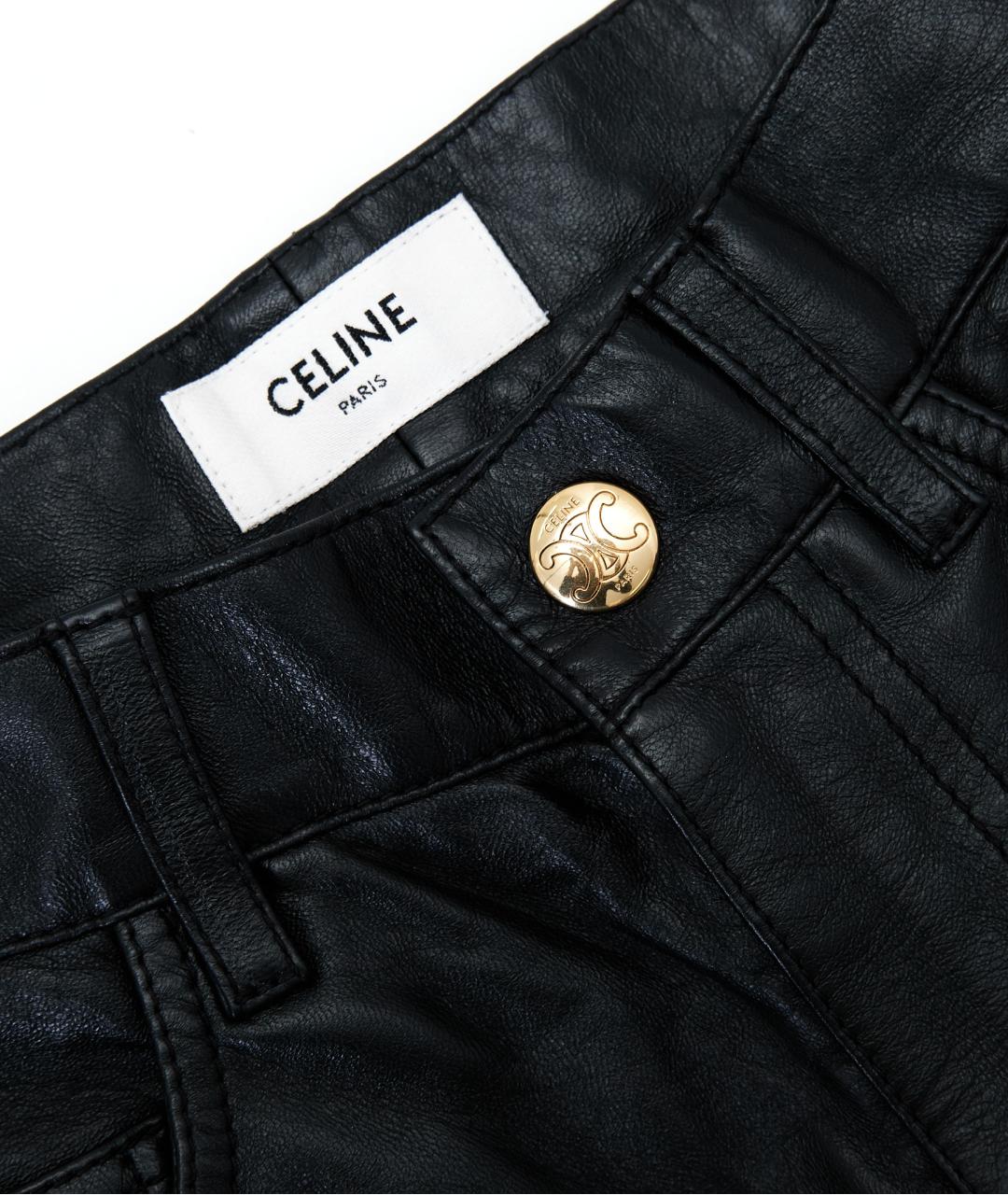CELINE Черные кожаные прямые брюки, фото 4