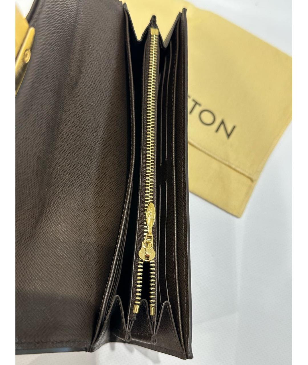 LOUIS VUITTON Коричневый кожаный кошелек, фото 5