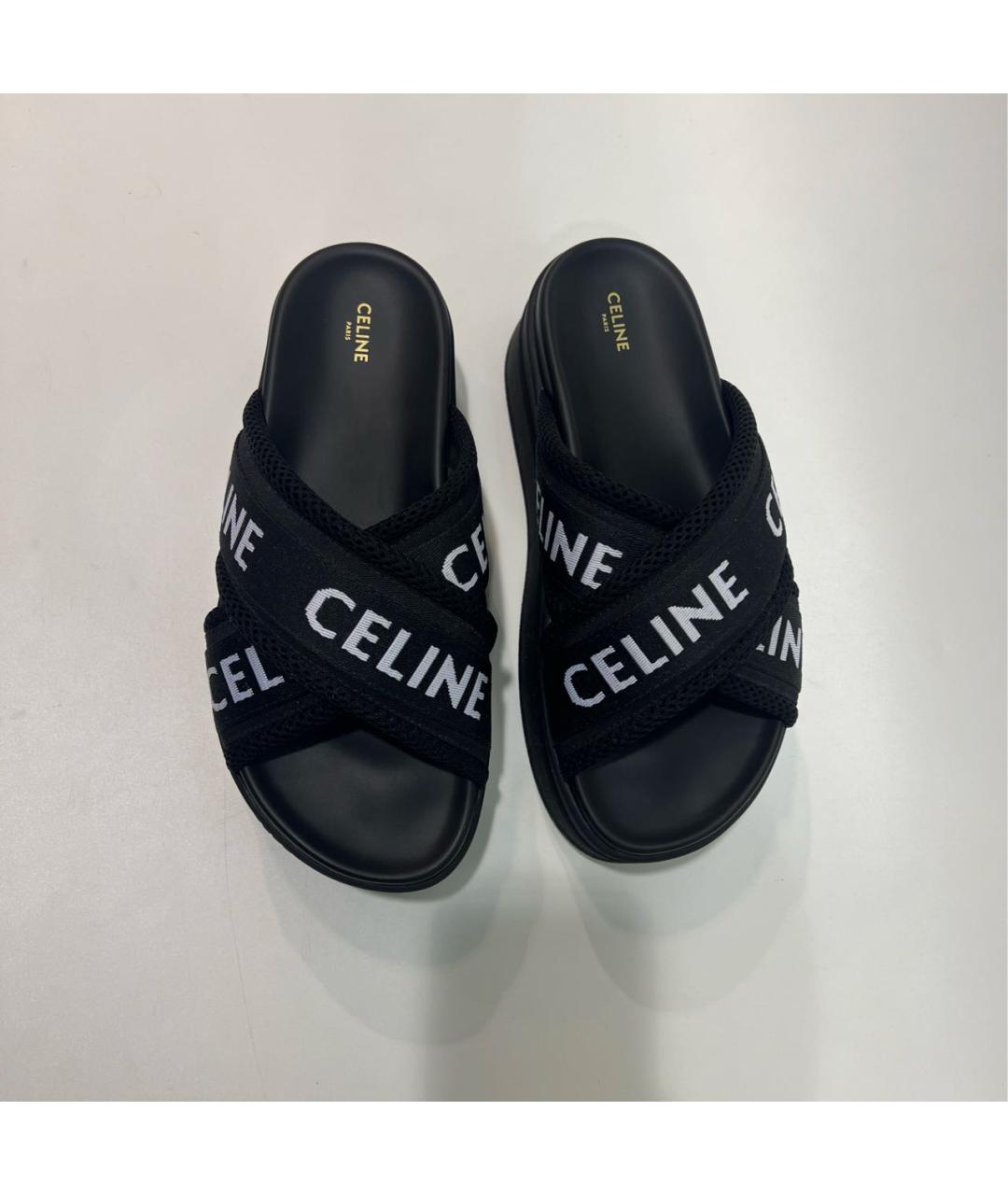 CELINE Черные текстильные мюли, фото 3