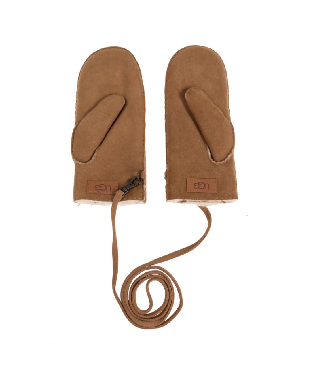 UGG AUSTRALIA Бежевые кожаные варежки, фото 2