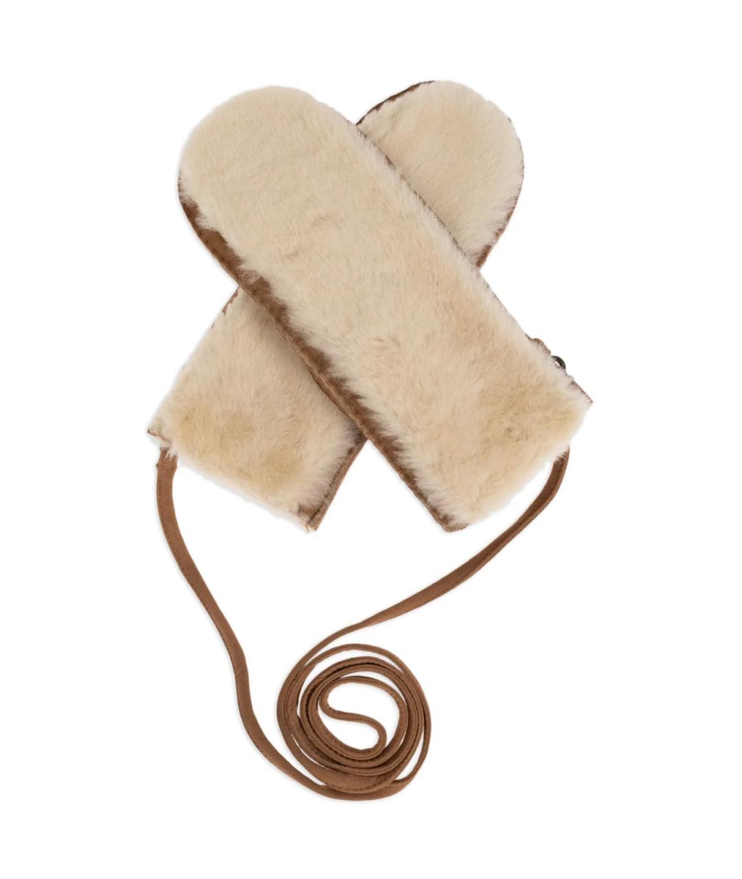 UGG AUSTRALIA Бежевые кожаные варежки, фото 1