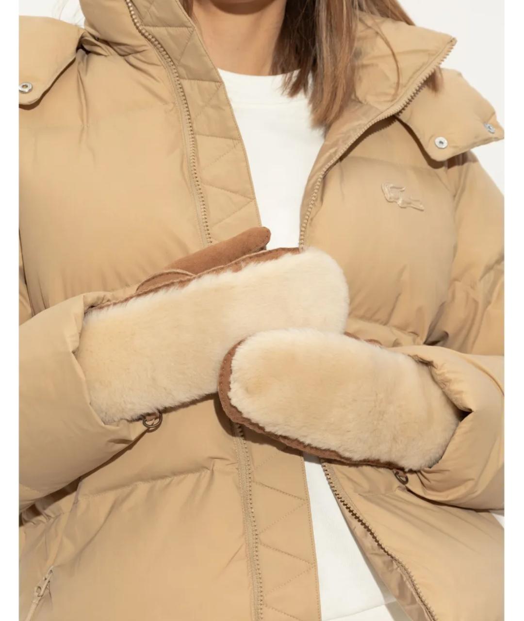 UGG AUSTRALIA Бежевые кожаные варежки, фото 4