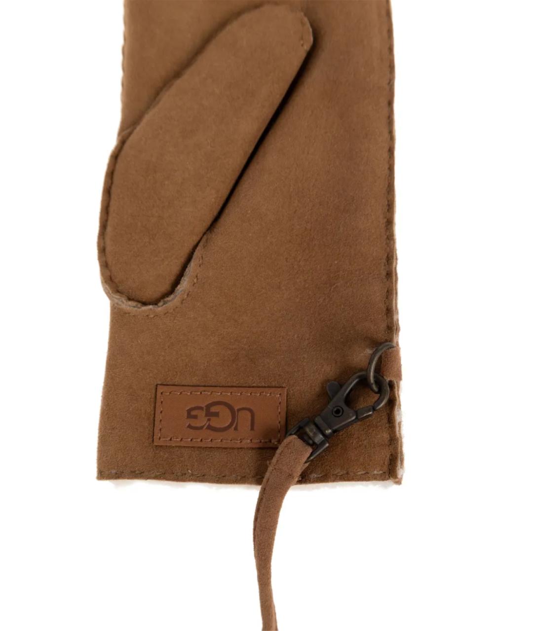 UGG AUSTRALIA Бежевые кожаные варежки, фото 3