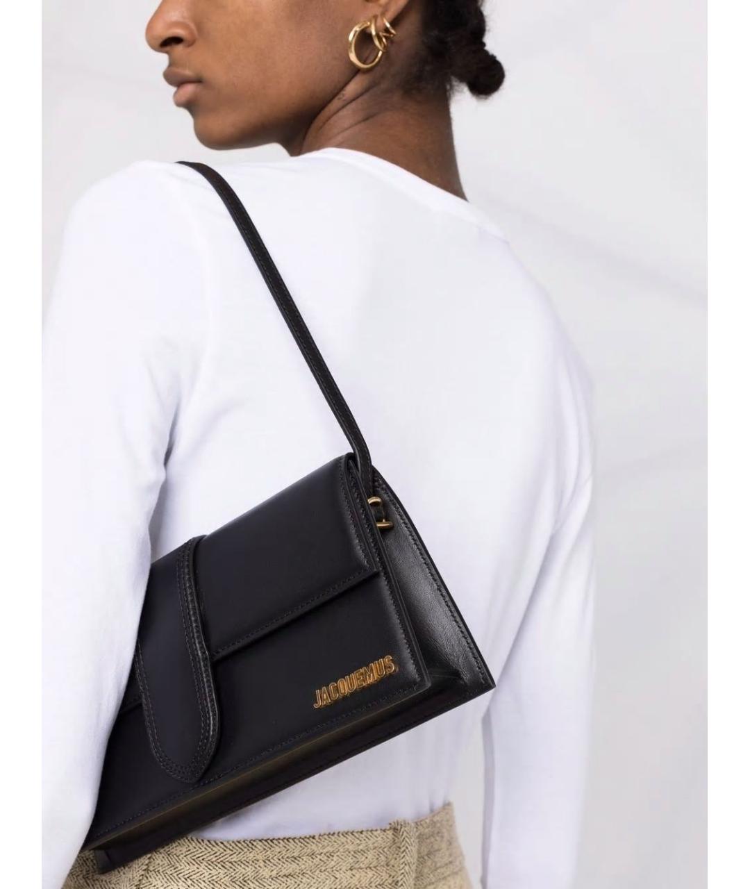 JACQUEMUS Черная кожаная сумка через плечо, фото 3