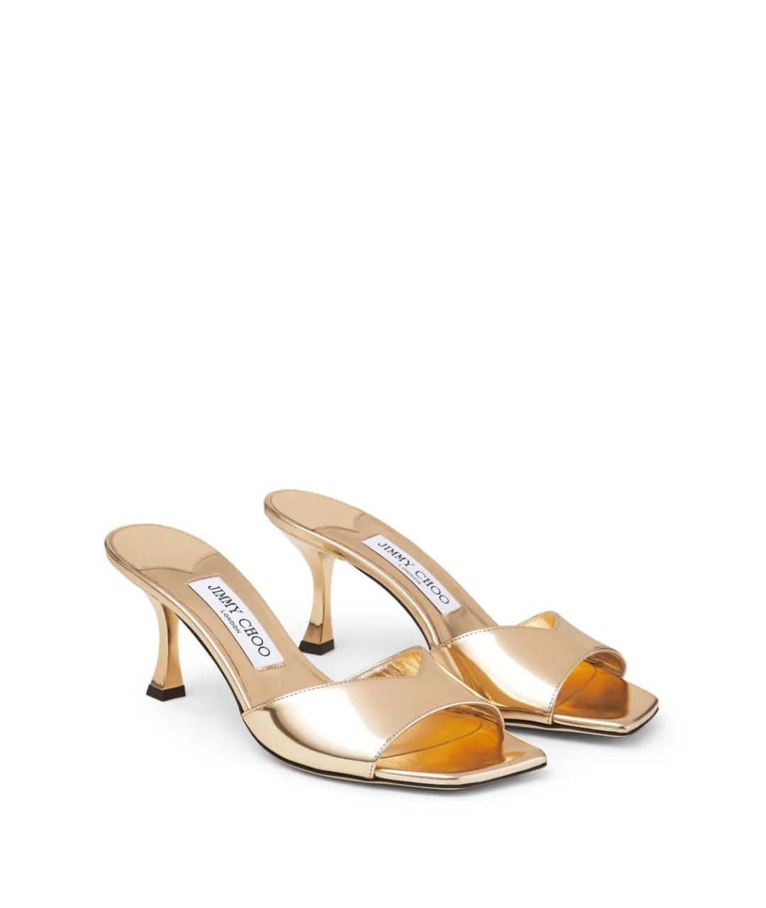 JIMMY CHOO Золотые кожаные мюли, фото 4