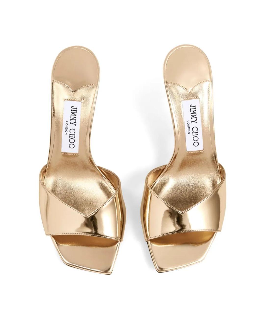 JIMMY CHOO Золотые кожаные мюли, фото 2