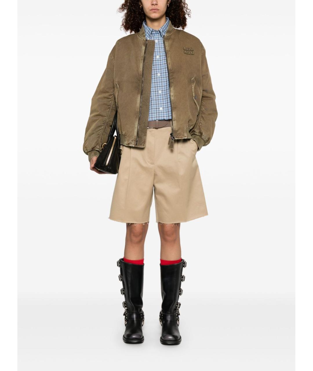 MIU MIU Бежевые хлопковые шорты, фото 3