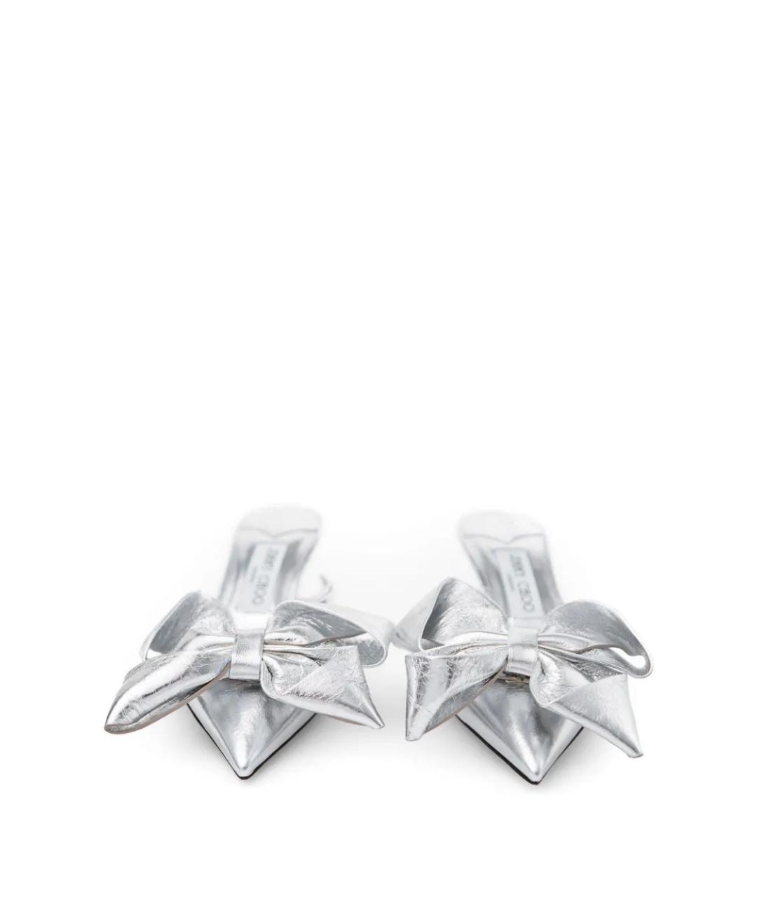 JIMMY CHOO Серебряные кожаные мюли, фото 3