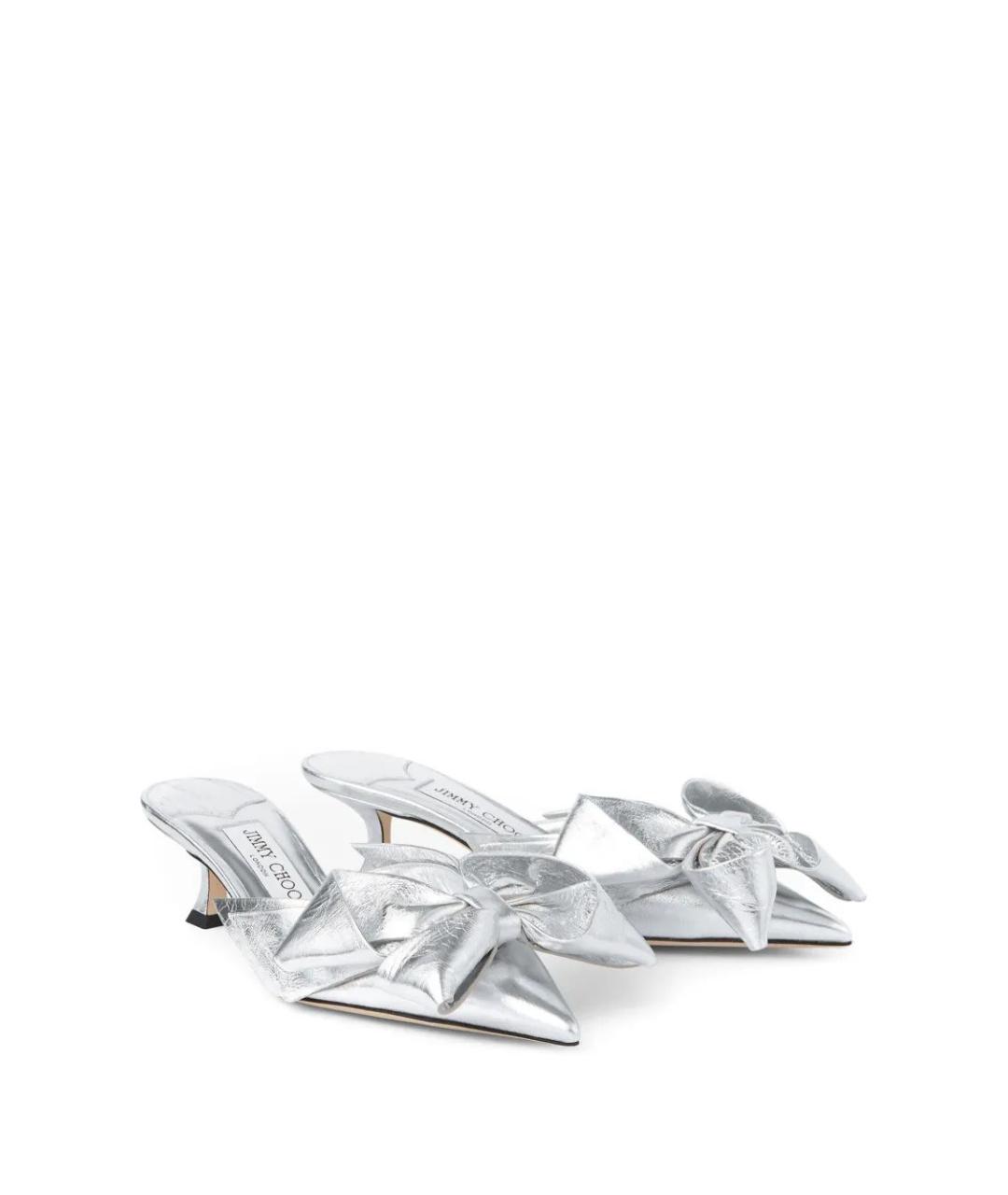 JIMMY CHOO Серебряные кожаные мюли, фото 5