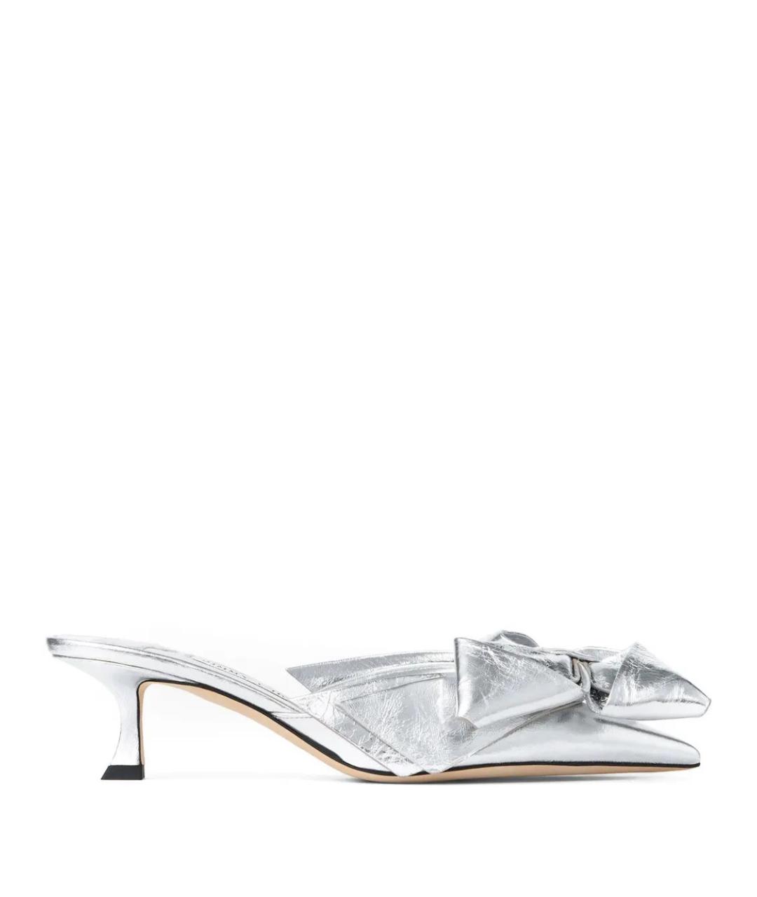 JIMMY CHOO Серебряные кожаные мюли, фото 1