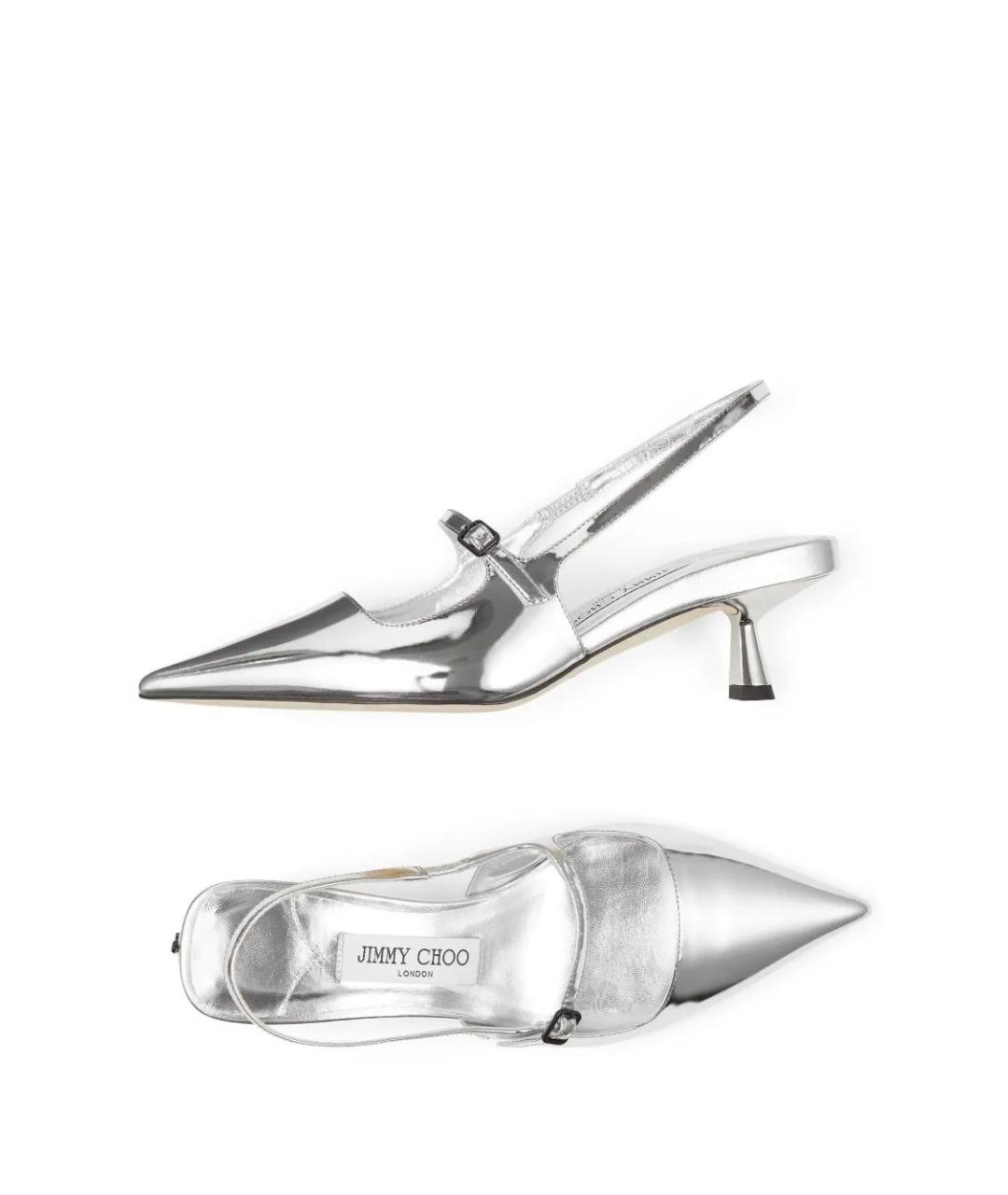 JIMMY CHOO Серебряные кожаные туфли, фото 2