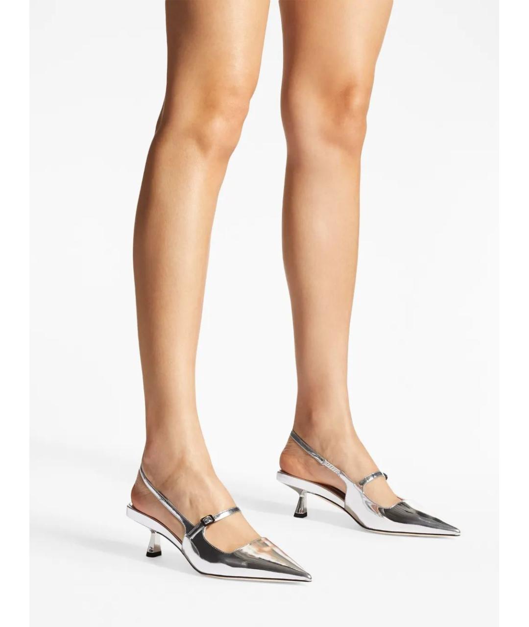 JIMMY CHOO Серебряные кожаные туфли, фото 4