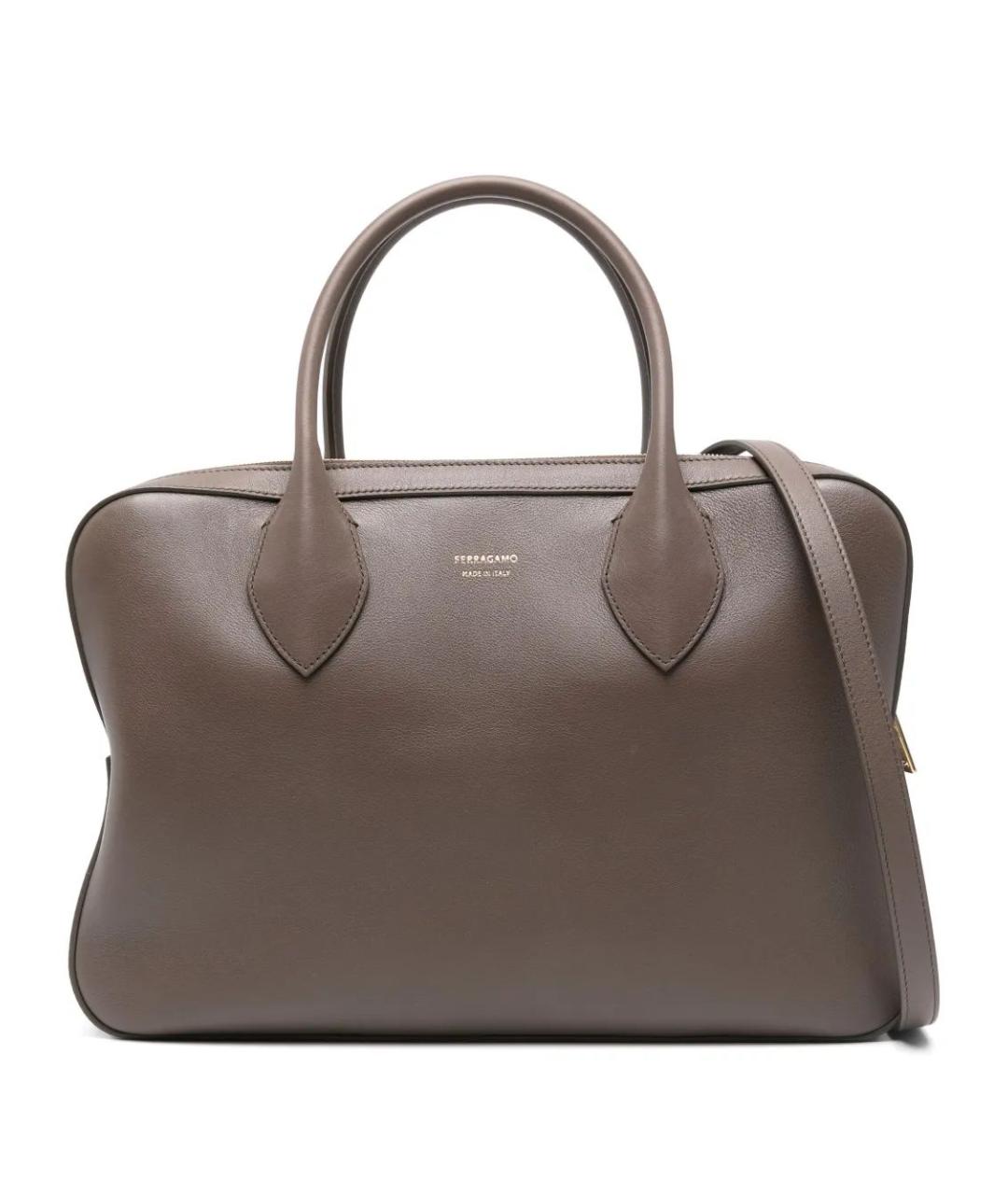 FERRAGAMO Коричневая кожаная сумка тоут, фото 1
