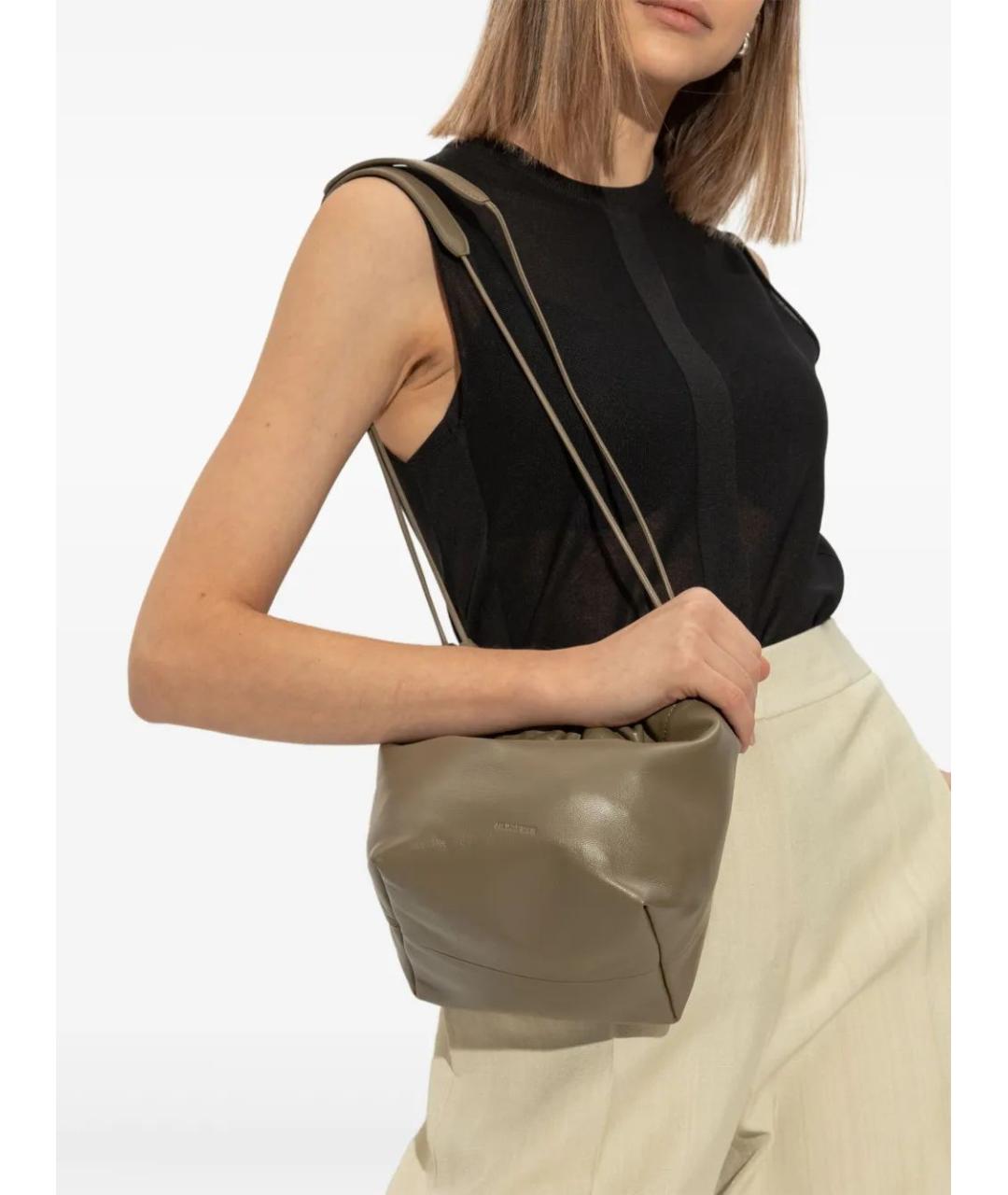 JIL SANDER Хаки кожаная сумка тоут, фото 5