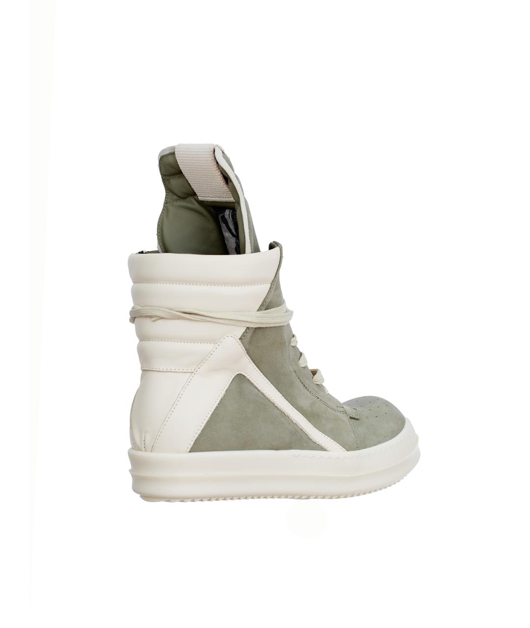 RICK OWENS Зеленые кожаные высокие кроссовки / кеды, фото 4