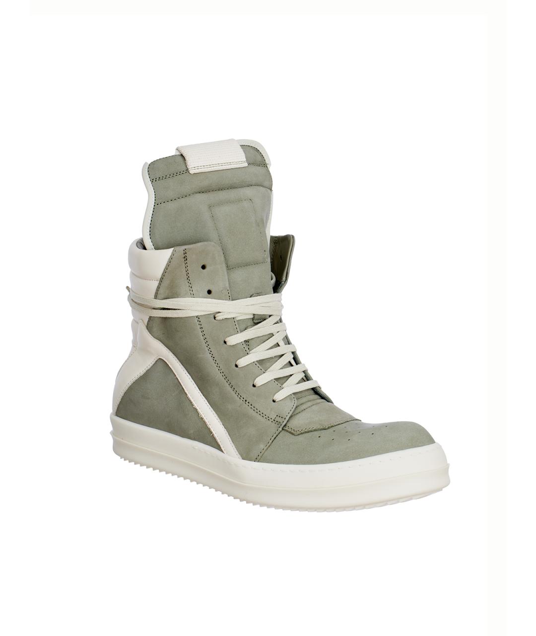 RICK OWENS Зеленые кожаные высокие кроссовки / кеды, фото 2