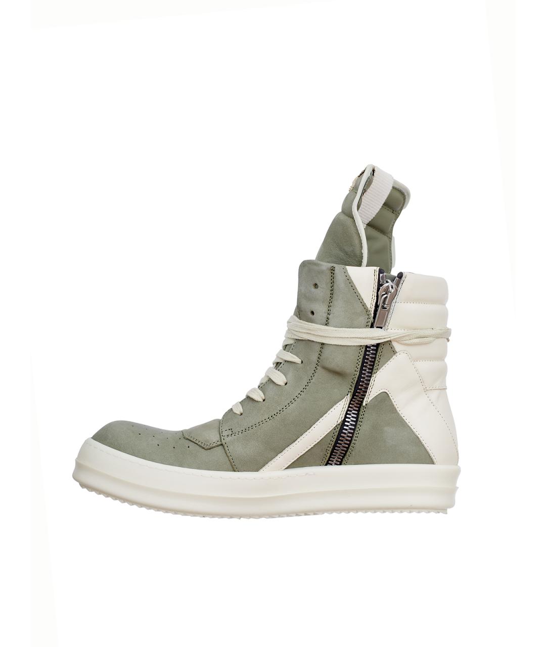 RICK OWENS Зеленые кожаные высокие кроссовки / кеды, фото 3