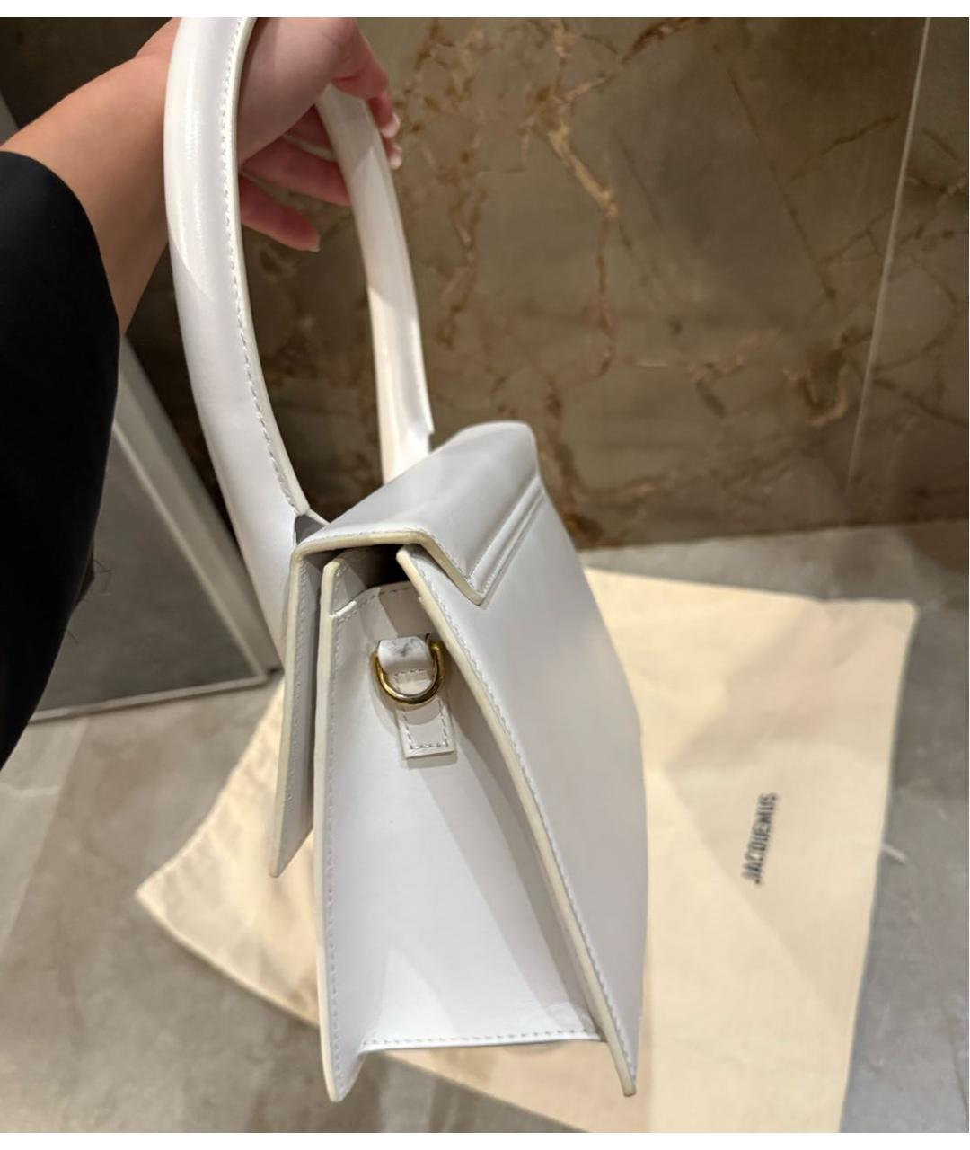 JACQUEMUS Белая кожаная сумка с короткими ручками, фото 5