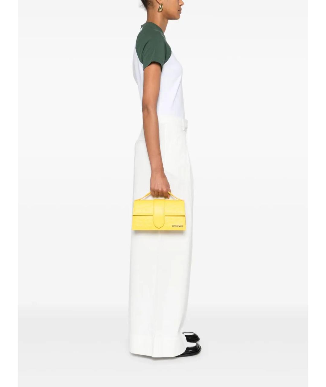JACQUEMUS Желтая кожаная сумка с короткими ручками, фото 5