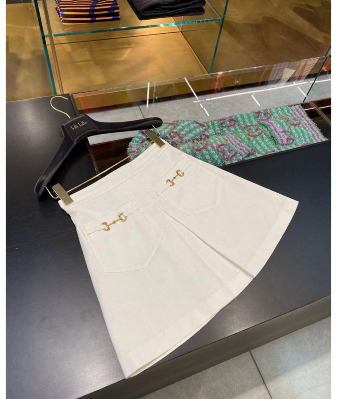 GUCCI Белая хлопковая юбка мини, фото 7