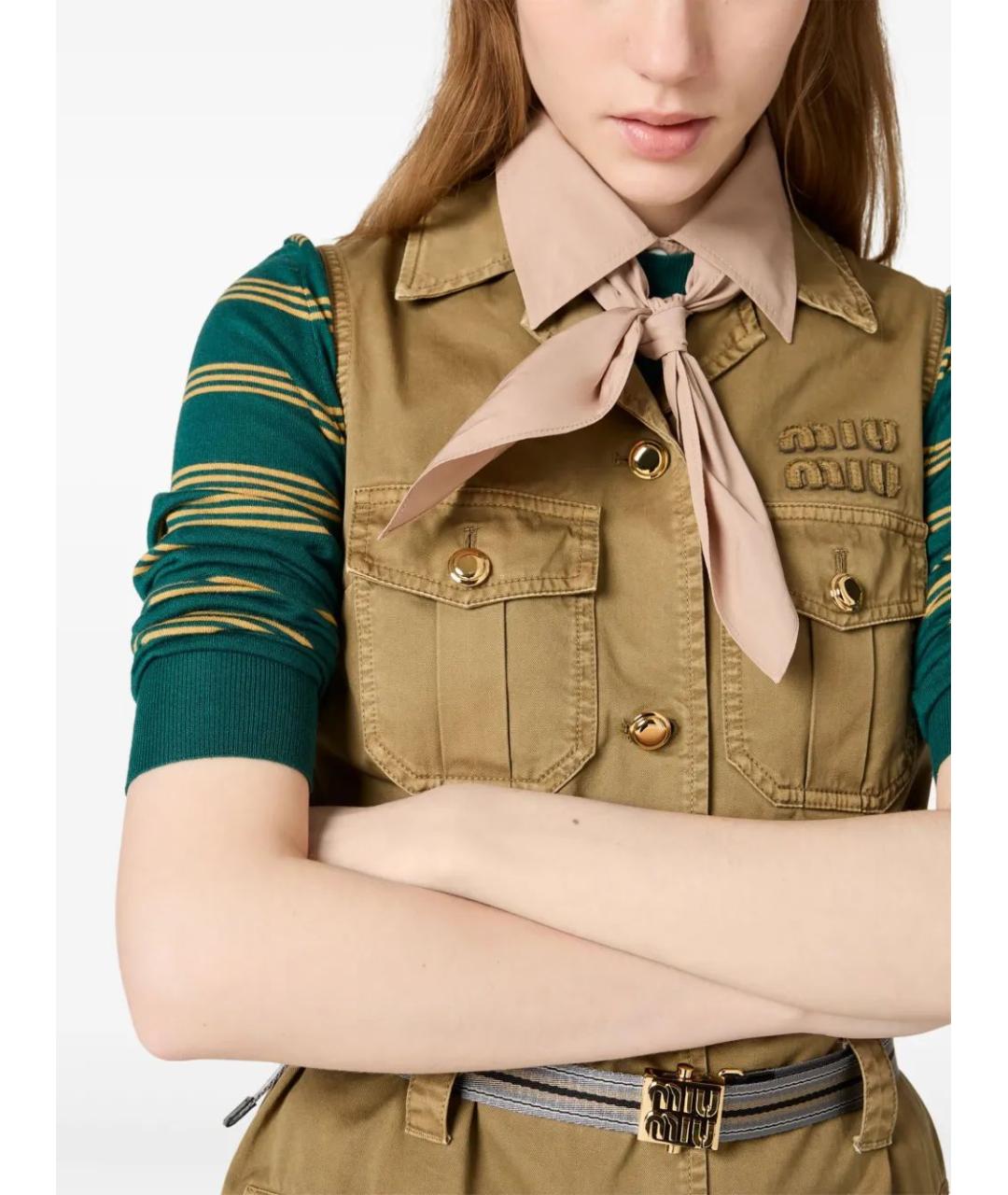 MIU MIU Хаки хлопковое повседневное платье, фото 5