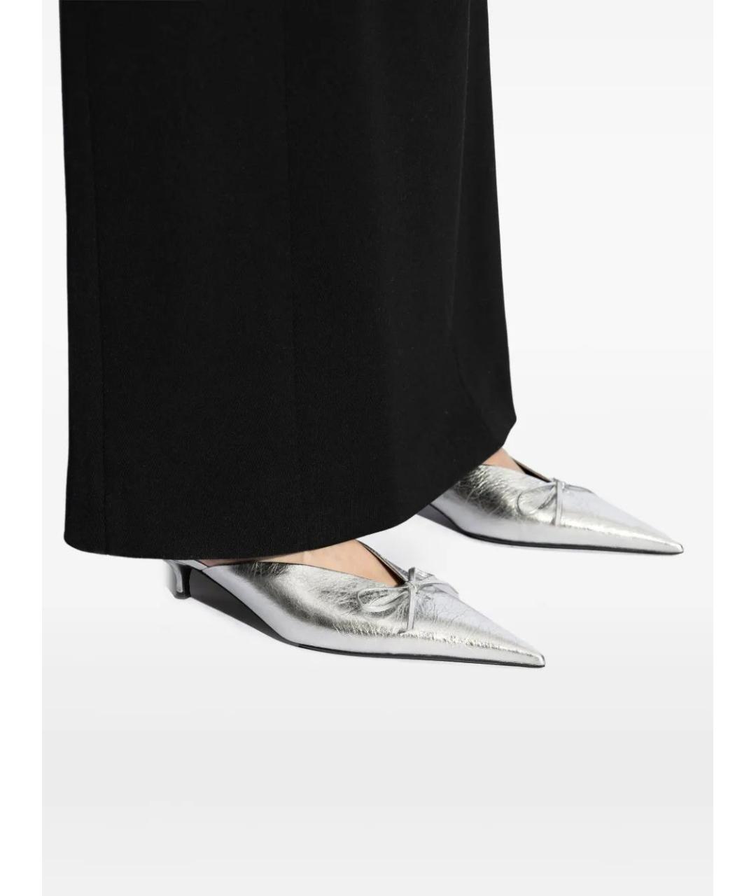 BALENCIAGA Серебряные кожаные мюли, фото 4