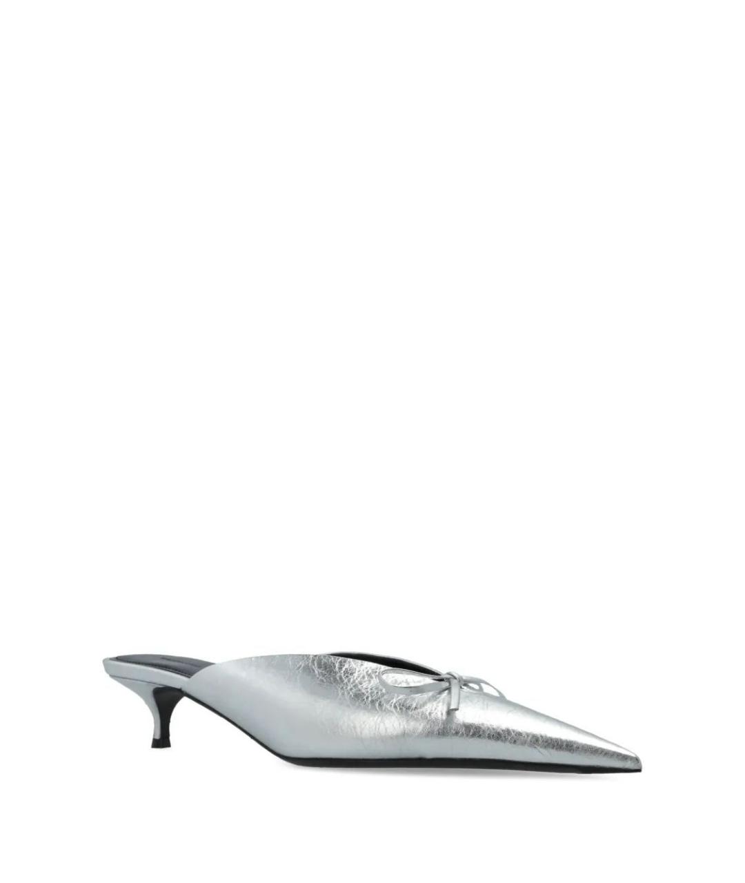 BALENCIAGA Серебряные кожаные мюли, фото 1