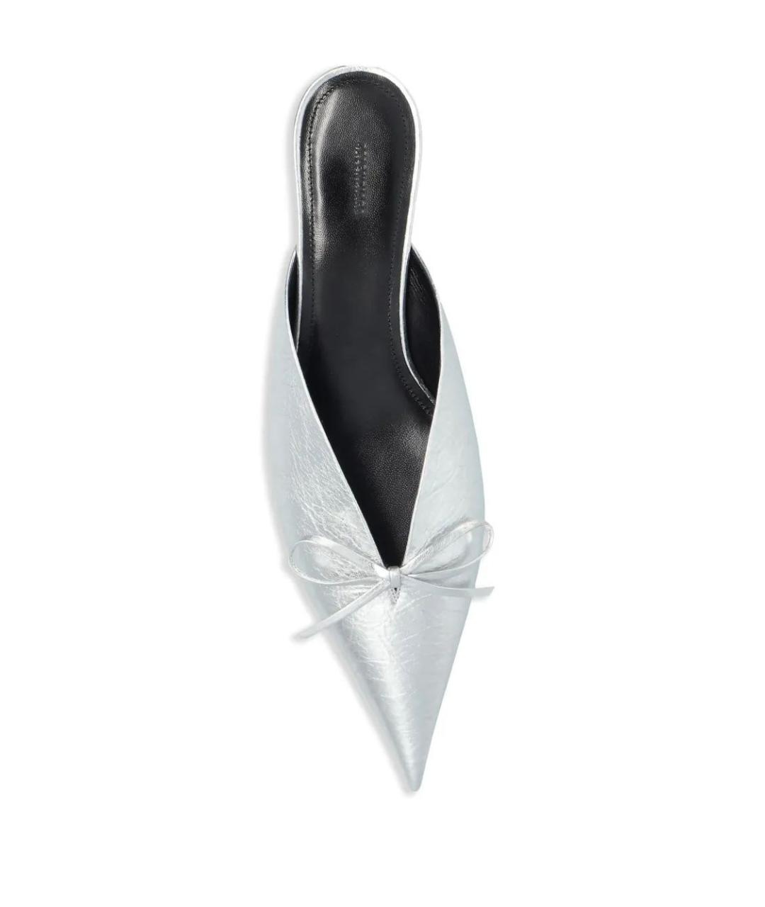 BALENCIAGA Серебряные кожаные мюли, фото 2