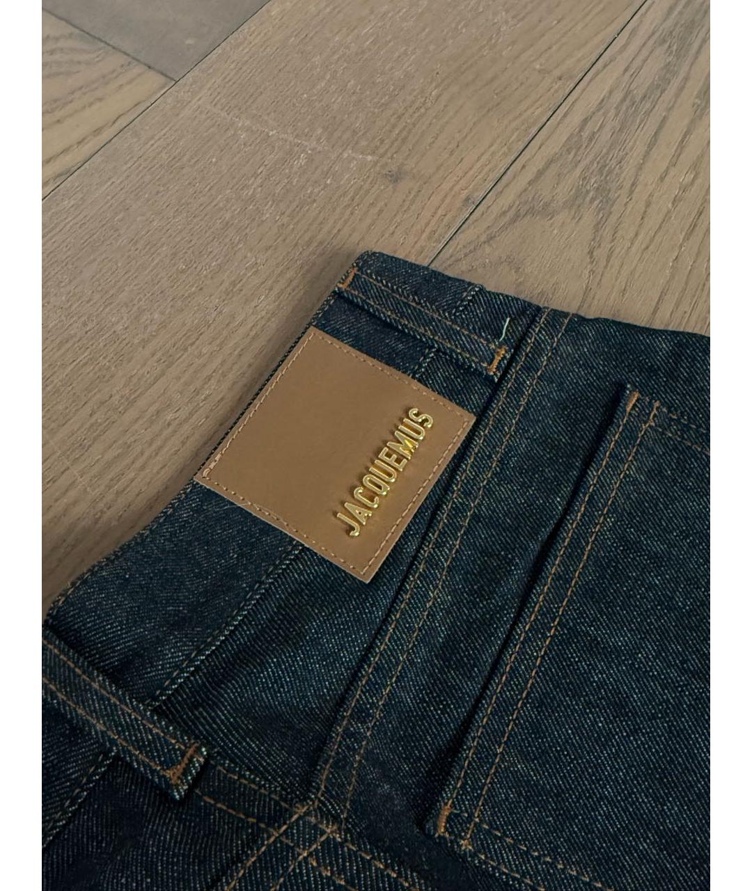 JACQUEMUS Темно-синие хлопко-леновые джинсы клеш, фото 4