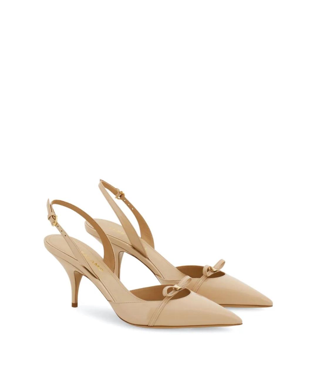 FERRAGAMO Бежевые туфли из лакированной кожи, фото 4