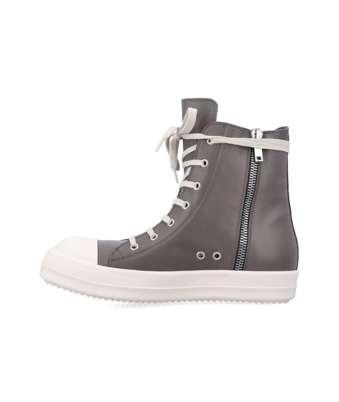RICK OWENS Антрацитовые кожаные высокие кроссовки / кеды, фото 3