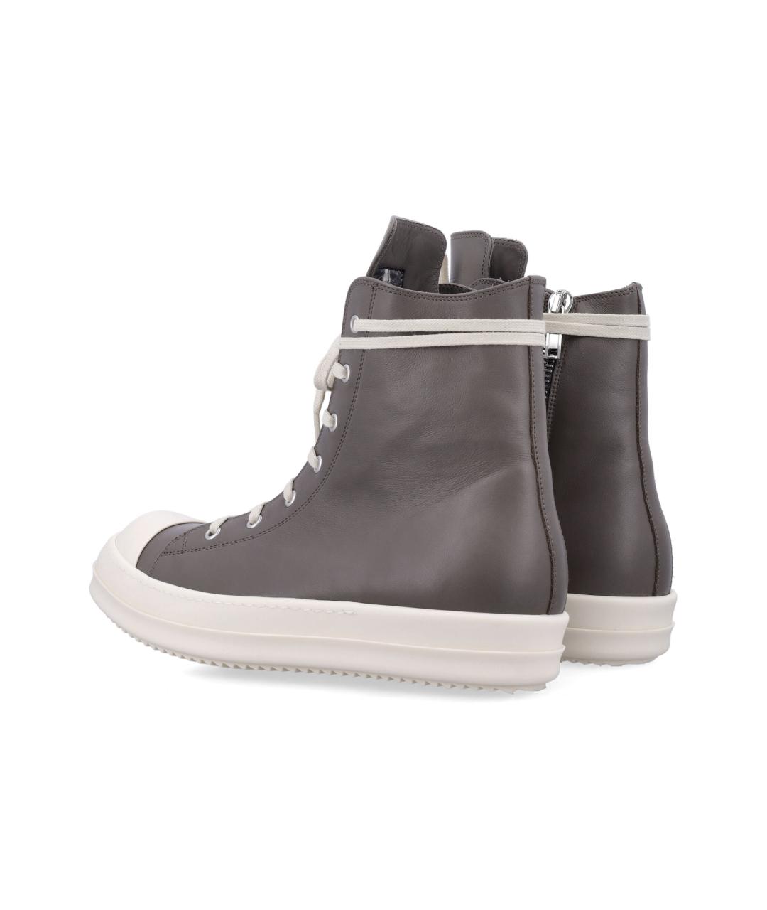 RICK OWENS Антрацитовые кожаные высокие кроссовки / кеды, фото 4