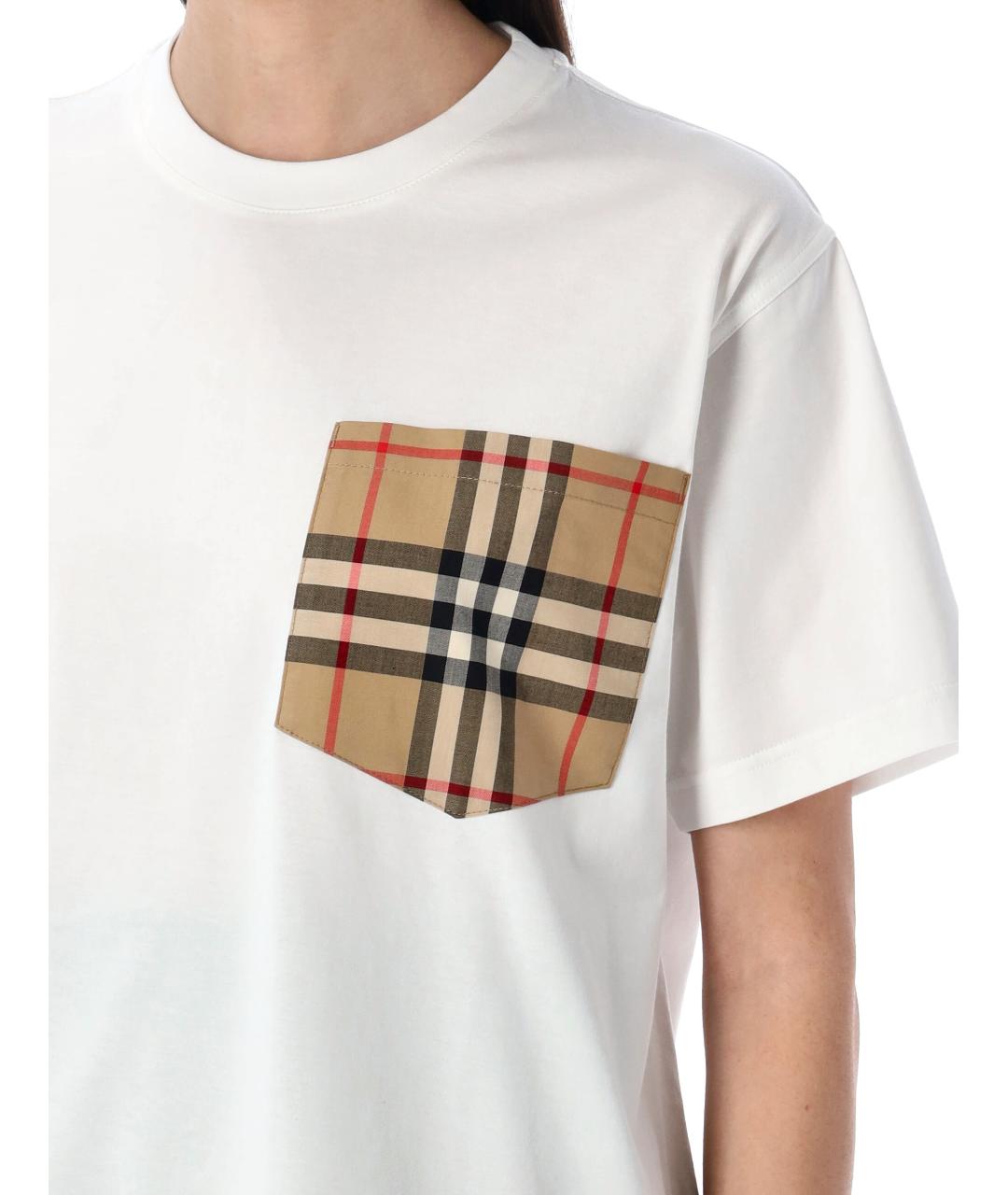 BURBERRY Белая хлопковая футболка, фото 4