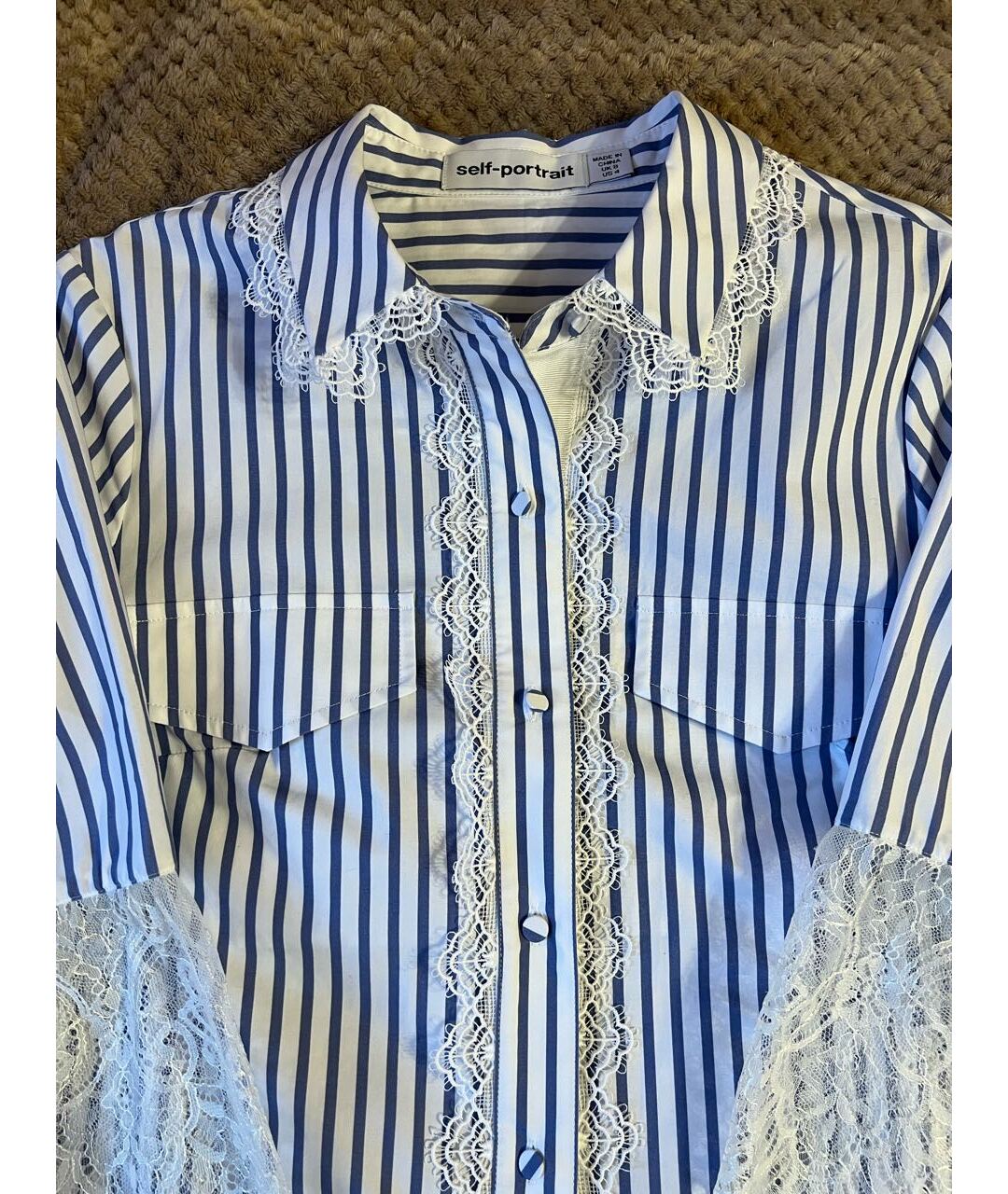 SELF-PORTRAIT Голубая хлопко-эластановая рубашка, фото 3