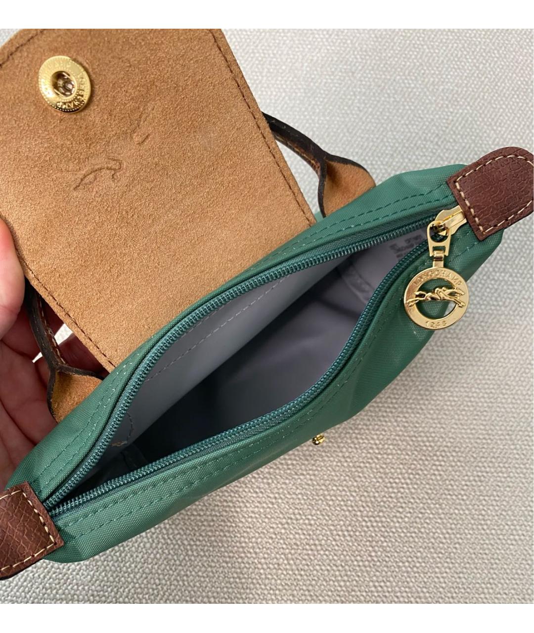 LONGCHAMP Зеленая синтетическая сумка с короткими ручками, фото 4