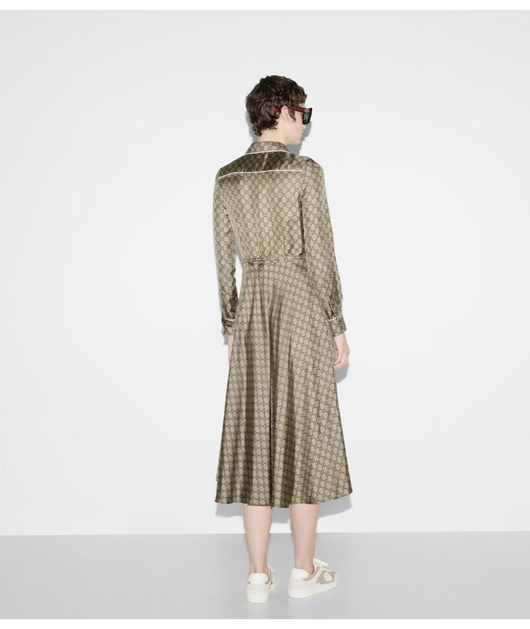 GUCCI Бежевое шелковое повседневное платье, фото 4