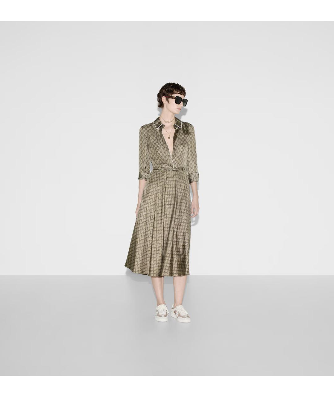GUCCI Бежевое шелковое повседневное платье, фото 2