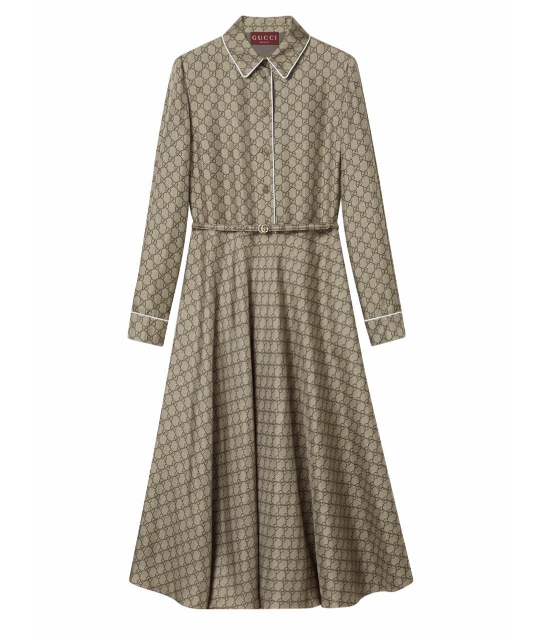 GUCCI Бежевое шелковое повседневное платье, фото 1