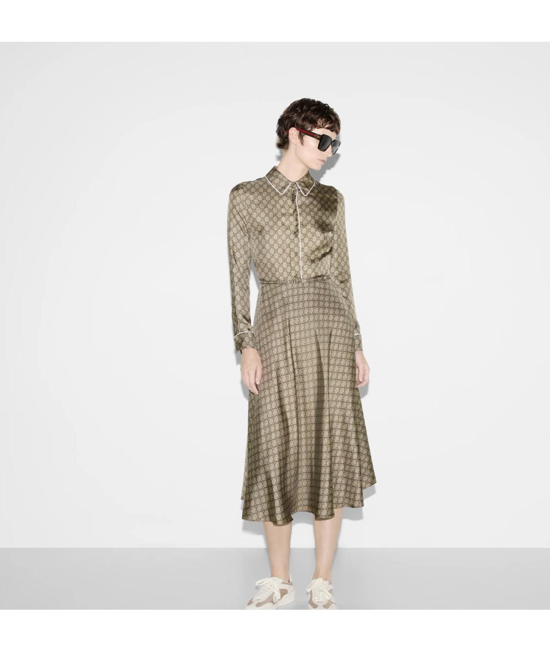 GUCCI Бежевое шелковое повседневное платье, фото 3