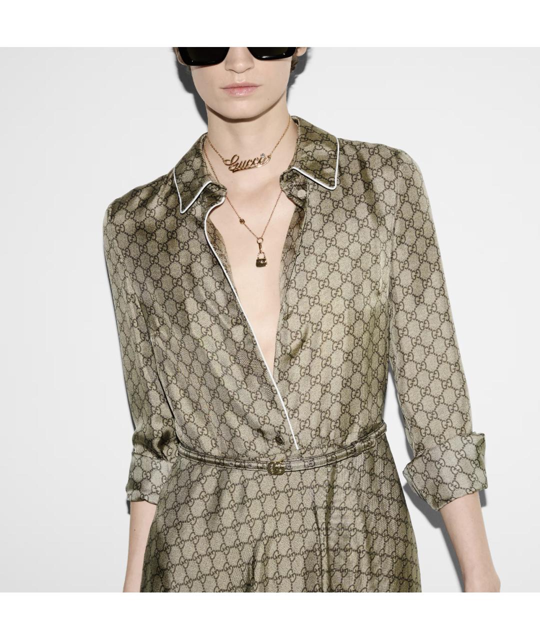 GUCCI Бежевое шелковое повседневное платье, фото 5