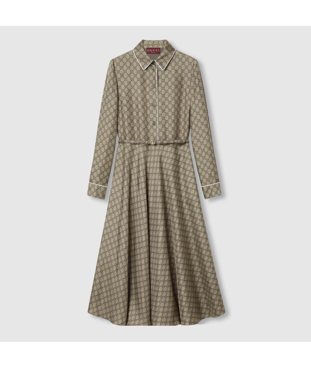 GUCCI Бежевое шелковое повседневное платье, фото 6