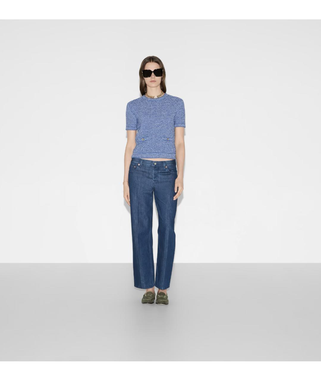 GUCCI Синие хлопковые прямые джинсы, фото 2