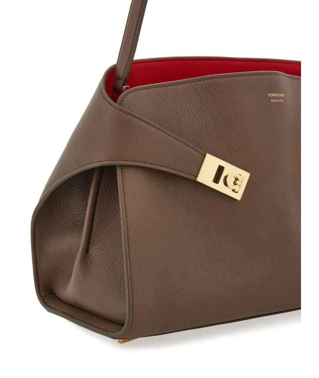 FERRAGAMO Коричневая кожаная сумка с короткими ручками, фото 4