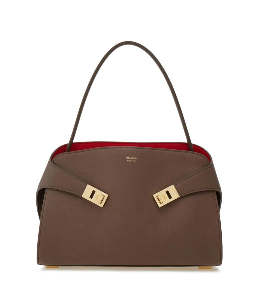 FERRAGAMO Коричневая кожаная сумка с короткими ручками, фото 1