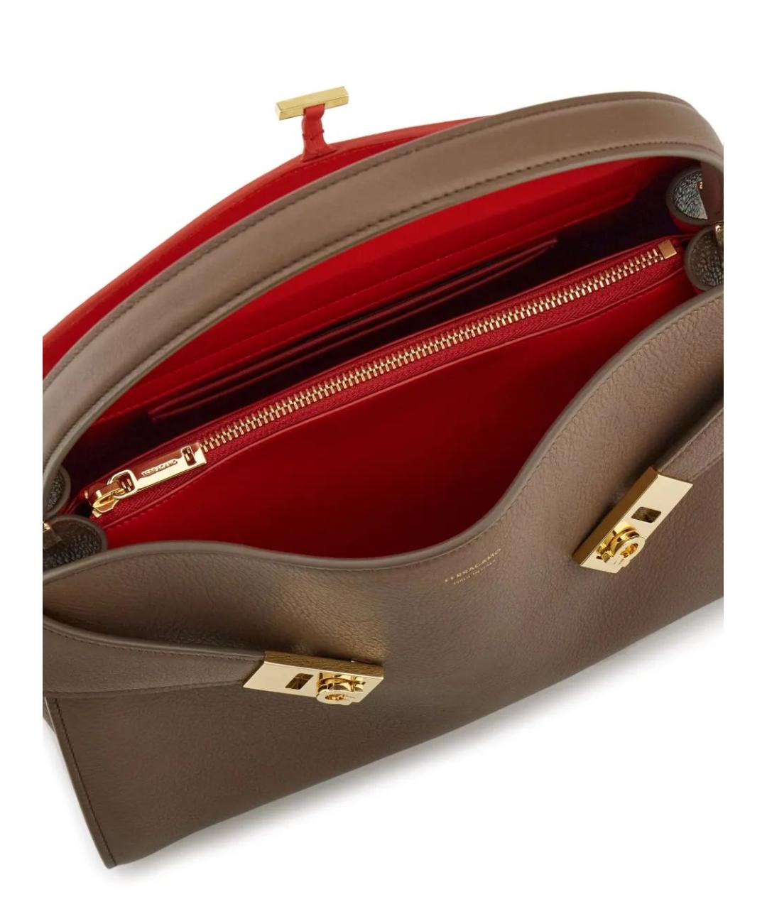 FERRAGAMO Коричневая кожаная сумка с короткими ручками, фото 3