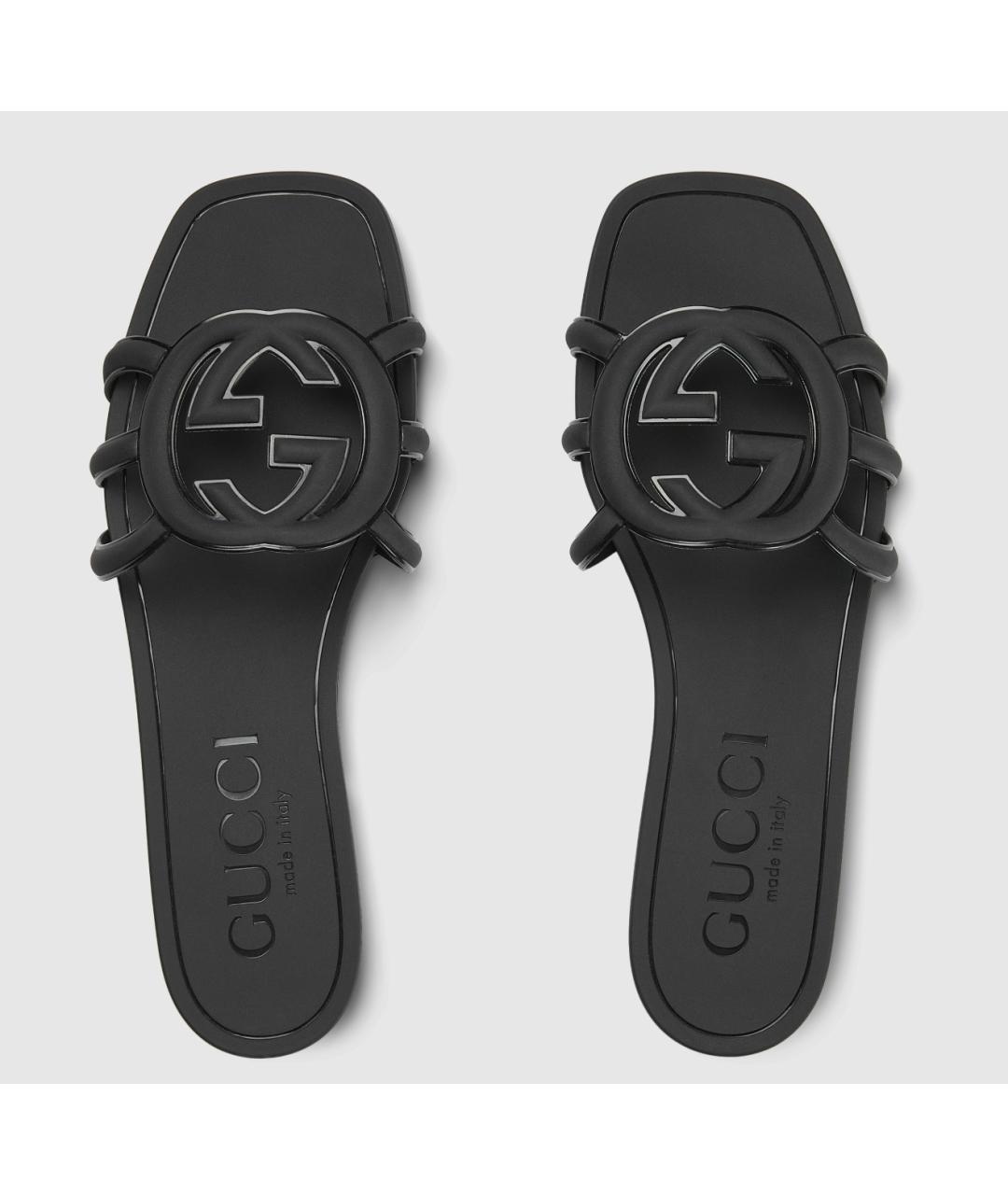 GUCCI Черные резиновые шлепанцы, фото 3