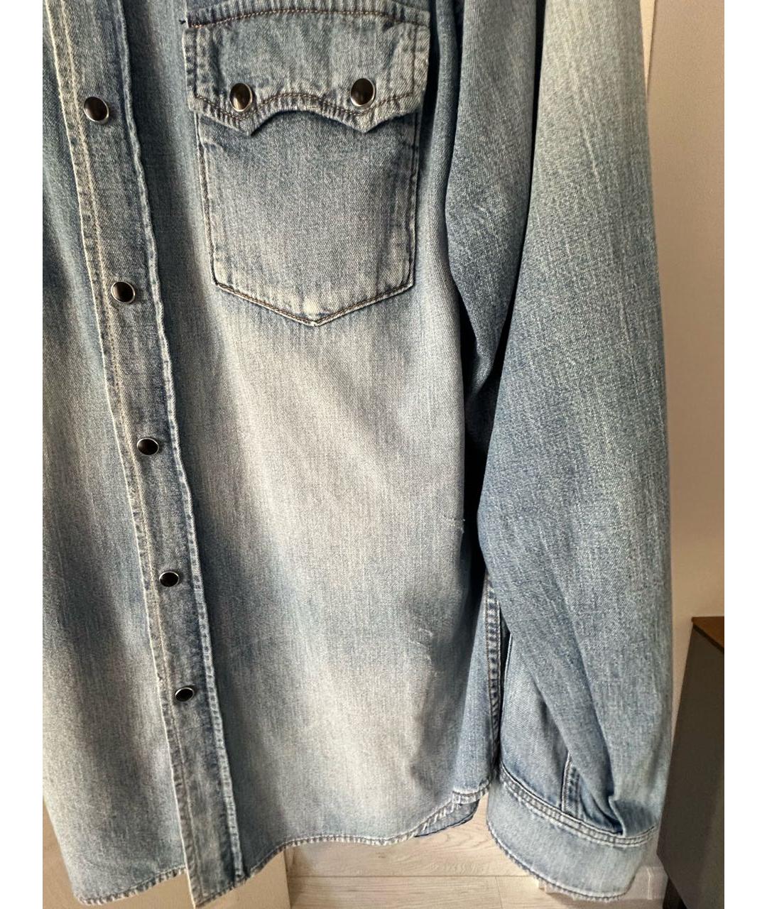 SAINT LAURENT Синяя хлопковая кэжуал рубашка, фото 4