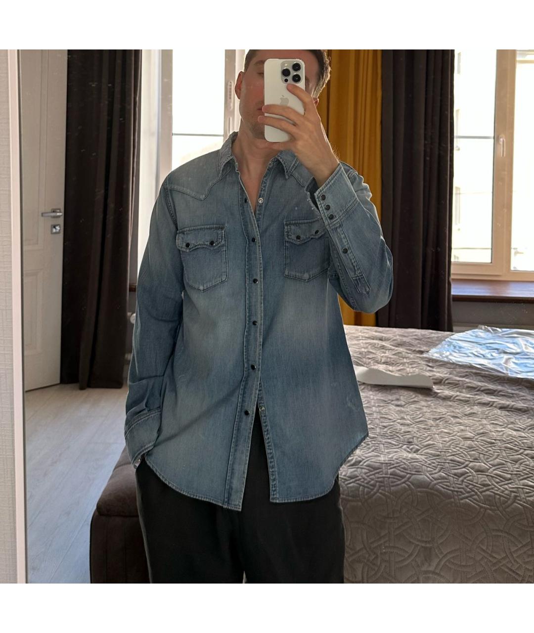 SAINT LAURENT Синяя хлопковая кэжуал рубашка, фото 6