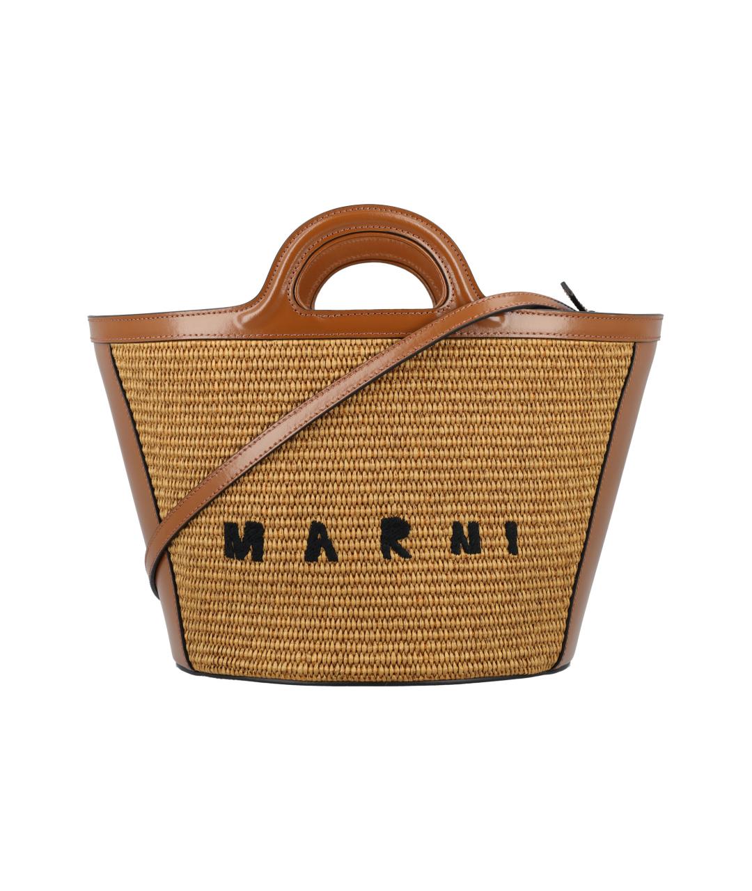 MARNI Коричневая хлопковая сумка с короткими ручками, фото 1