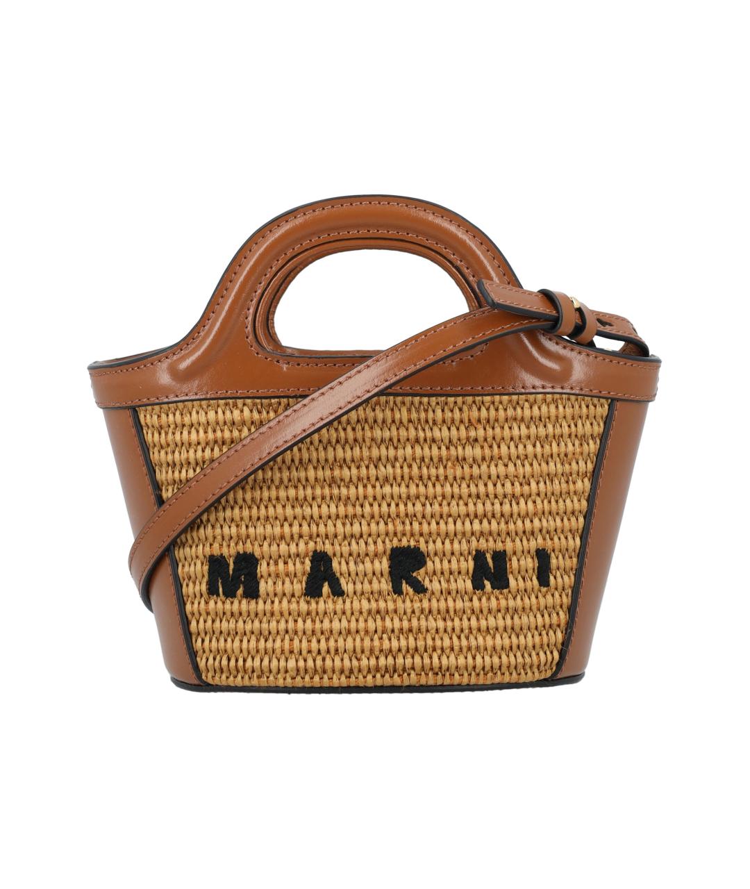 MARNI Коричневая хлопковая сумка с короткими ручками, фото 1